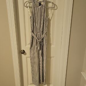 Monteau Navy and White Striped Jumpsuit